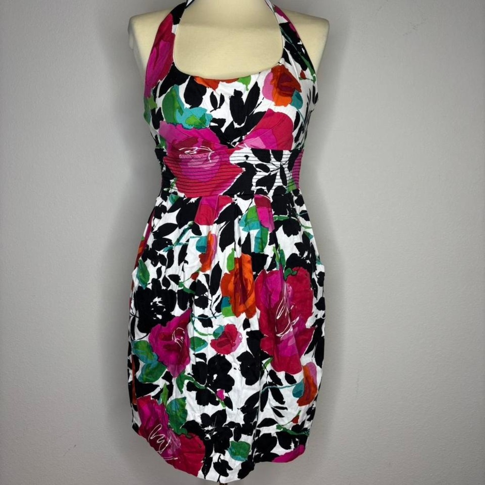 B Smart Floral Halter Midi Dress Zipper Back Pockets Vintage Y2K Medium